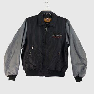 Vintage Harley-Davidson Bomber Jacket With Embroidered Logos Zip Pockets Mens M